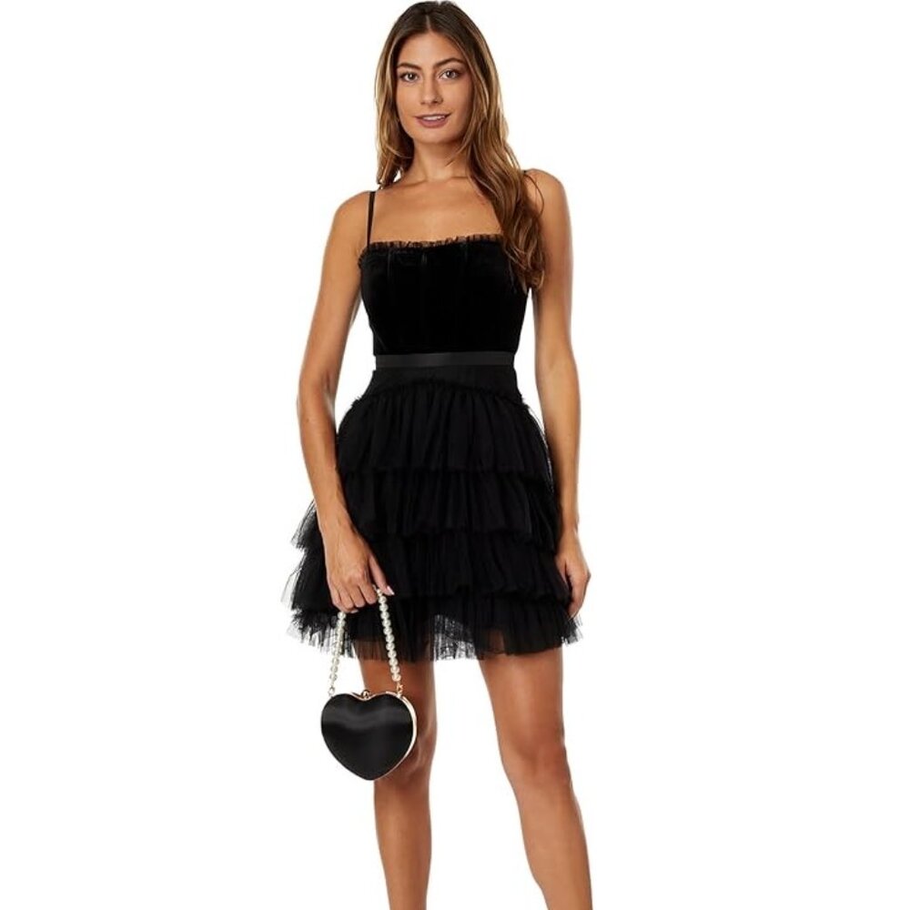 Betsy & Adam Short Velvet Mesh Party Black A-Line Mini Dress Size 8 NEW WITH TAG